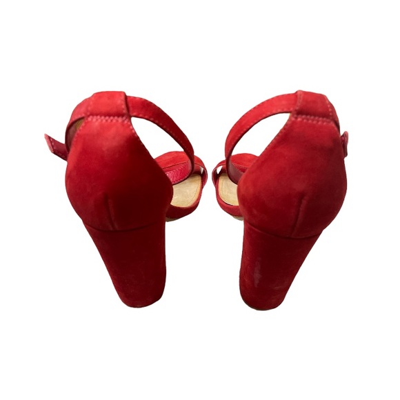 Schutz Red Suede Block Heel - Picture 3 of 6